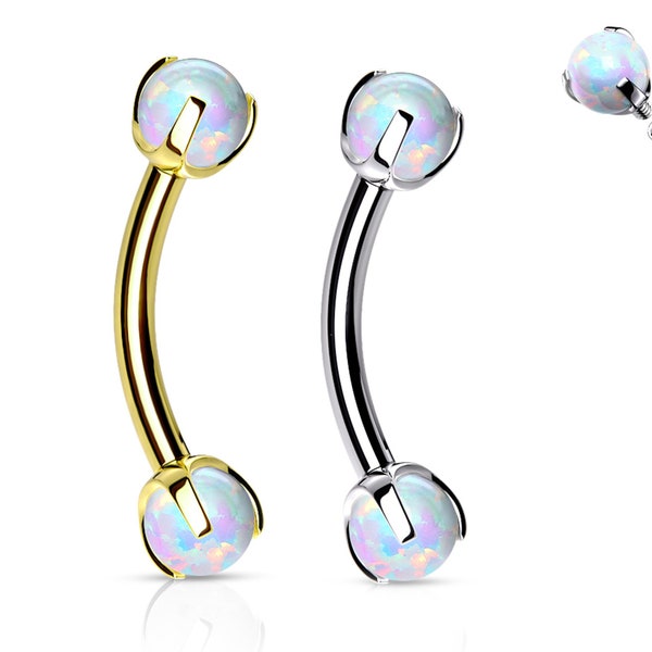 White Opal rook piercing• white opal jewelry• opal rook bar• curved barbell• white opal earring• eyebrow jewelry• rook jewelry• white opal