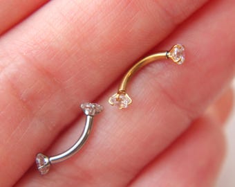 Piercing de torre con diamante de 16 g • Joyería con barra curva