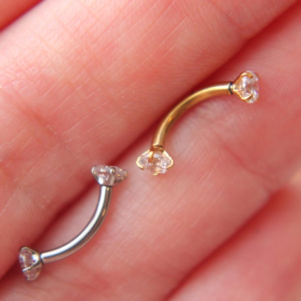 16G diamanten torenpiercing • Gebogen barbell-sieraden