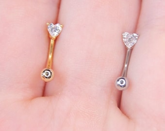 Piercing de torre con corazón de diamante • piercing de torre • barra curva de diamante • joyería para cejas • barra curva • joyería de torre • pendiente de torre • barra de torre de oro