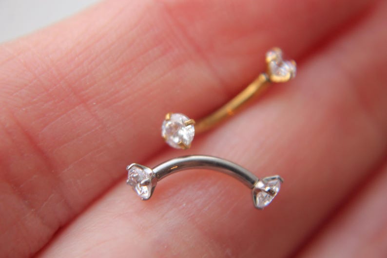 Piercing de torre con diamante de 16 g • Joyería con barra curva imagen 2