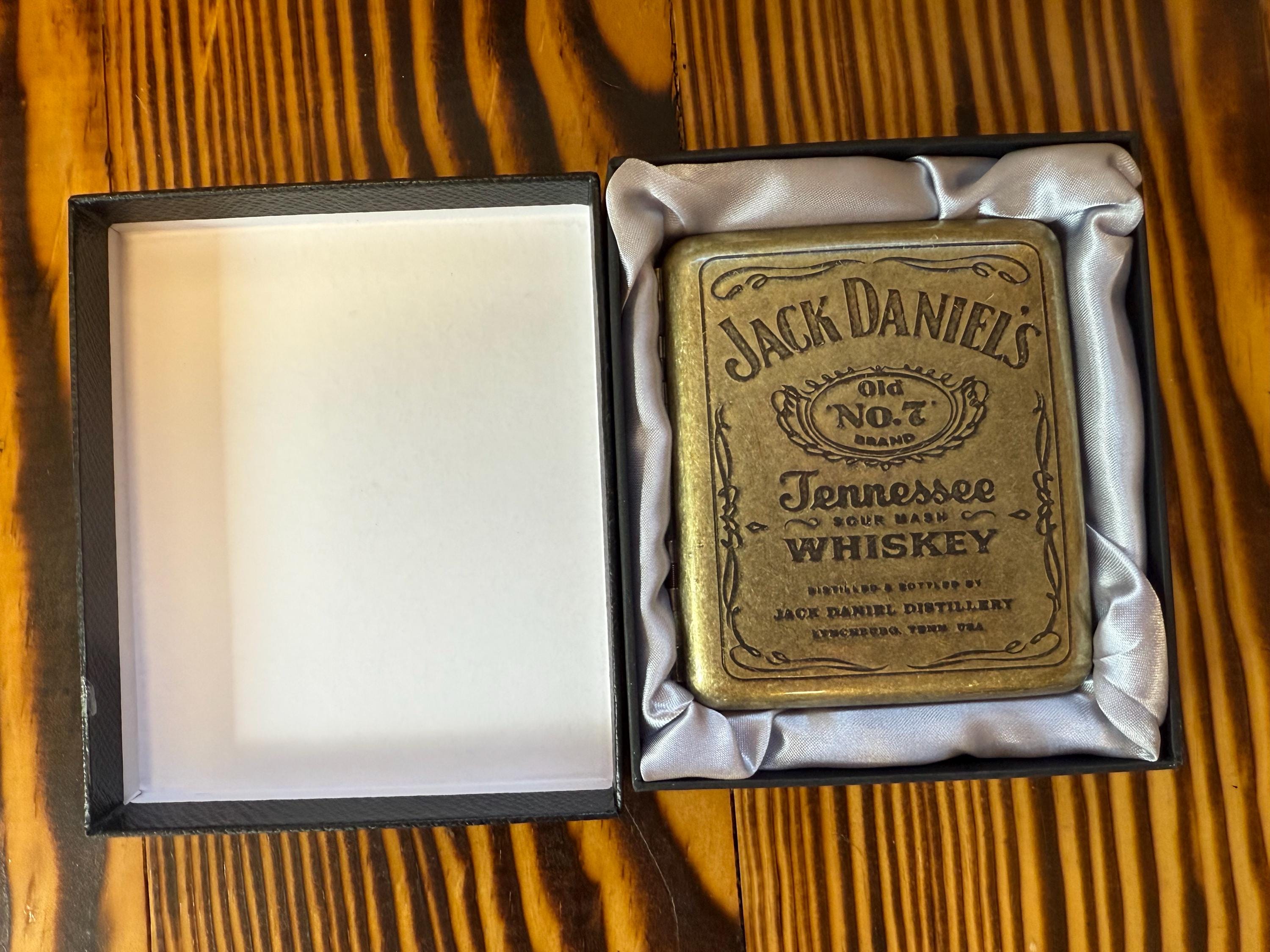 Jack Daniels Cigarette Case Box Metal Retro 85mm King Size (18-20 Capacity)  Sturdy Brown