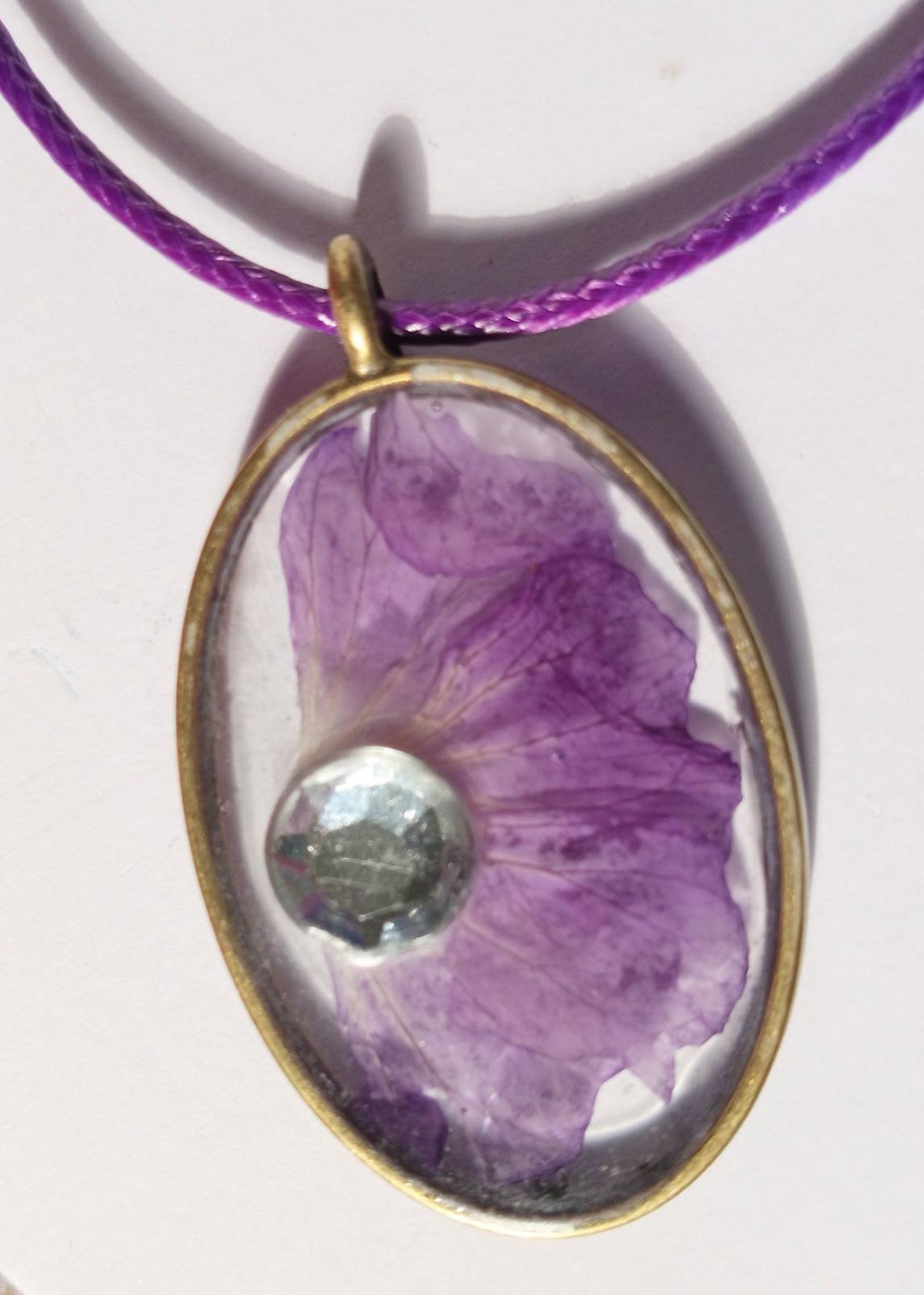 Dried Purple Flower Petal in Resin With Rhinestone Accent/ Etsy