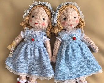 Crochet doll for sale, crochet waldorf doll, amigurumi doll ready, big crochet doll, doll in blue dress, custom crochet doll, doll for sale