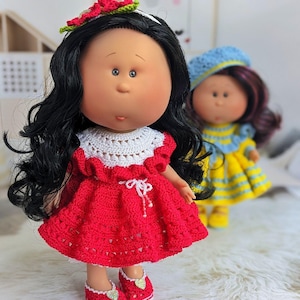 Outfit for Nines d'Onil Mia, Nines d'Onil doll clothes, summer outfit for nines donil mia, red and white doll costume,  doll dresses