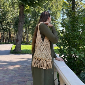 Makramee-Tasche, Netztasche, Makramee-Handtasche, Strand-Einkaufstasche, Makramee-Einkaufstasche, Boho-Makramee-Tasche, große Makramee-Tasche, Einkaufstasche, beige Tasche