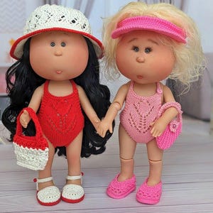 Swimsuit for Nines d'Onil Mia Doll, summer outfit for d'Onil Mia Doll, pink and red dress Mia Doll, dolls swimsuit, outfits for dolls