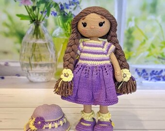 Crochet doll for sale, stuffed doll, doll with pigtails, little girl waldorf doll, doll for sale, amigurumi doll for sale, doll with hat