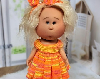 Hand-Knitted Cotton Dress for Mia doll, Set for 23cm Nines d'Onil Mia Doll, doll clothing for Mia, custom design for Mia doll, doll clothing