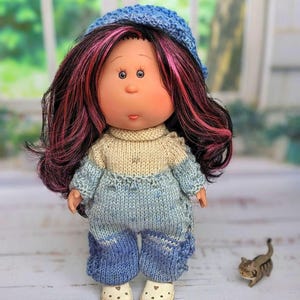 Winter outfit for little Nines d'Onil Mia, 23 cm Nines d'Onil doll clothes, navy and blue  Mia doll costume, Christmas outfit for Mia doll