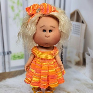 Hand-Knitted Cotton Dress for Mia doll, Set for 23cm Nines d'Onil Mia Doll, doll clothing for Mia, custom design for Mia doll, doll clothing