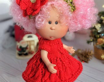 Outfit with shoes for mini Mia, 23 cm d'Onil doll clothes, winter outfit for mini mia, red and green doll costume, Christmas doll dresses