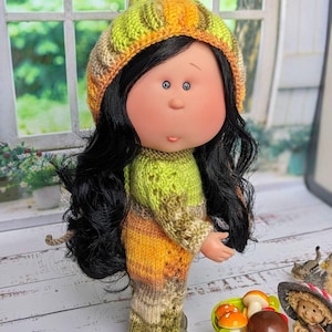 Fall outfit for Nines d'Onil Mia, Nines d'Onil doll clothes, autumn outfit for nines donil mia, green and orange doll costume,  doll dresses