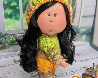 Fall outfit for Nines d'Onil Mia, Nines d'Onil doll clothes, autumn outfit for nines donil mia, green and orange doll costume,  doll dresses