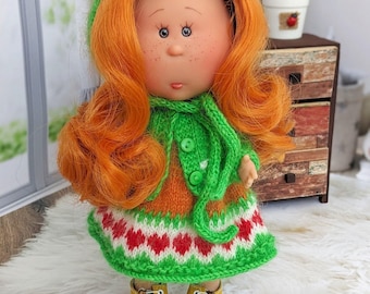 Knitted Cotton Doll outfit, Orange & Green Outfit for 23cm Mia, Mia doll clothing, Mia special outfit, halloween set for Mia, doll dress