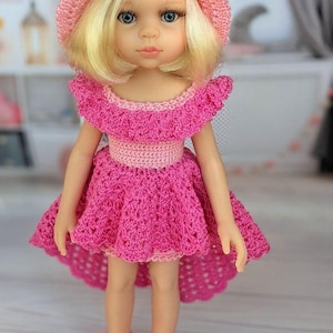 Paola Reina Doll Clothes Set: Pink Dress, Boots & Hat