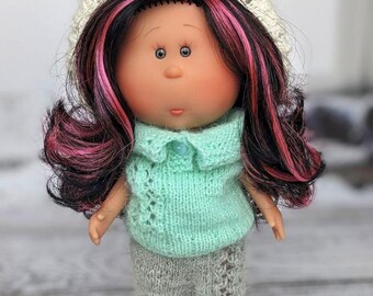 Winter outfit with shoes for little Mia, 23 cm Nines d'Onil doll clothes, white and blue  Mia doll costume, Christmas outfit for Mia doll