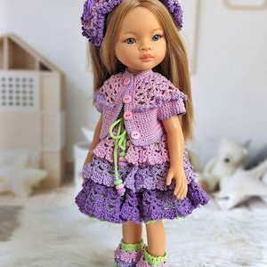 Paola Reina doll clothes, Outfit Paola Reina, Paola Reina purple dress, Paola crochet clothes, Paola Reina summer outfits, doll clothes