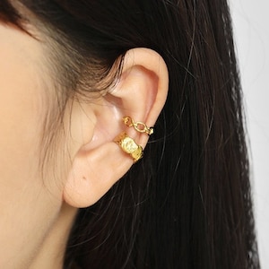 Women&#39;s Chain ear cuff, earcuff, No piercing, 925 Sterling silver earring,14k gold fake earrings, Chains, Cz, Ear wrap, allergy free, unique