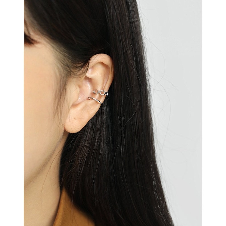 Women/'s Chain ear cuff Cz Chains earcuff No piercing unique 925 Sterling silver earring,14k gold fake earrings allergy free Ear wrap