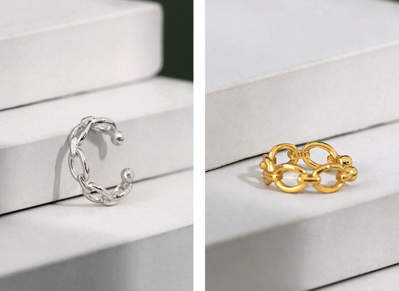 Women/'s Chain ear cuff Cz Chains earcuff No piercing unique 925 Sterling silver earring,14k gold fake earrings allergy free Ear wrap