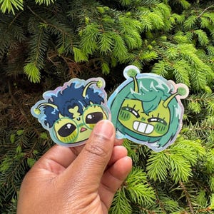 Holographic Alien Buds Sticker Set: Waterproof Vinyl Decals