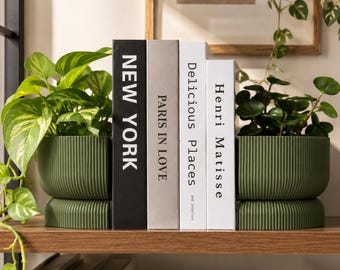 Minimalist Planter Bookend |  Ridges Bookends with Built-In Planter | Scandinavian Wabi Sabi Home Decor