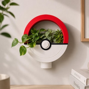 PokeBall Wall Planter | Gaming Inspired Hanging Planter | 3D Printed Plant Pot | Indoor Succulent Holder | Geek Room Decor