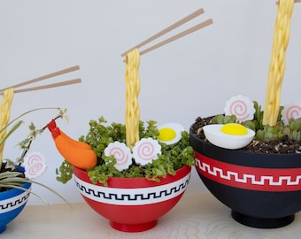 Japanese Ramen Bowl Planter | Floating Noodles and Topping
