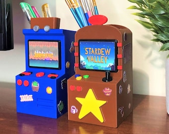 Arcade Stardew Pen Holder | Stardew Valley Gamer Gift | Junimo Cart and Prairie King Arcade Machine | Customizable Color