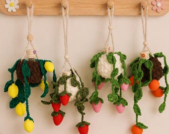 Fruit Vine Crochet Car Diffuser - Rearview Mirror Decor and Car Air Freshener Accessories