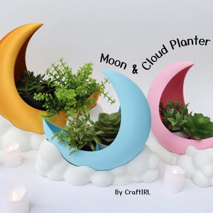 Crescent Moon Cloud Succulent Planter | Whimsical Boho Decor | Cozy Cottagecore Gift | Nursery Moon Pot