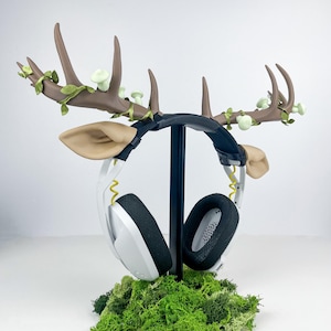 Large Deer Antler Headphone Attachment | Dryad Fawn Cosplay Horn and Ear | Gaming and Streaming Accessory