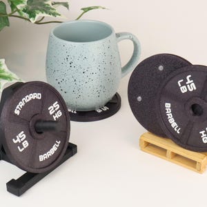 Gym Coaster Set Weight Plate with Rack, Fitness Gift for Him, Weightlifting Gift, Home Gym Decor, Man Cave Accessories, Unique Gift Idea