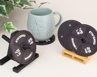 Gym Coaster Set Weight Plate with Rack, Fitness Gift for Him, Weightlifting Gift, Home Gym Decor, Man Cave Accessories, Unique Gift Idea