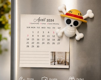 Straw Hat Fridge Magnet, Jolly Roger Magnet, Unique Magnet for Locker, Cool Pirate Magnet, Anime Character Gift
