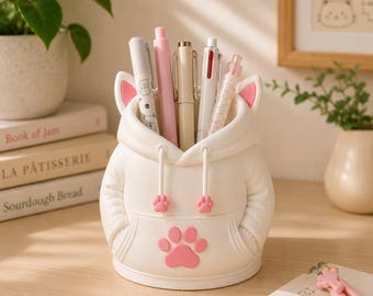 Cat Hoodie Pen Holder | Make Up Brush Organizer | Cat Lover Gift