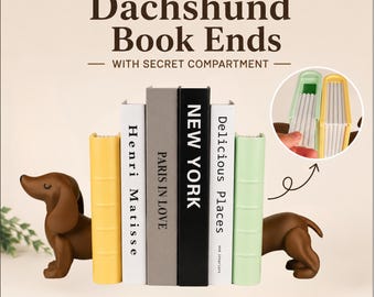 Dachshund Bookends with Hidden Storage | Dog Book Ends | Book Lover Gift | Dachshund Decor