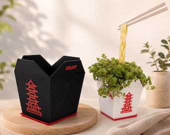 Chinese Take-Out Planter | Indoor Planter with Drain Holes and Drip Tray |  Fun Planter | Plant Lover Gift