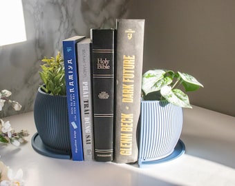 Minimalist Planter Pot Bookend | Book Lover Gift | Minimal Shelf Decor