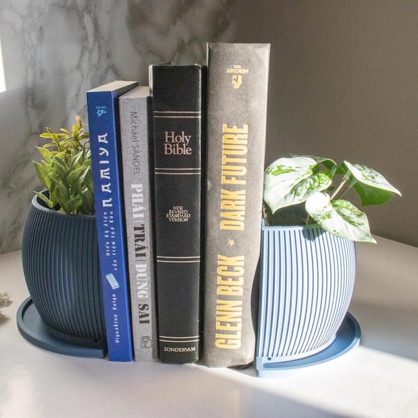 Minimalist Planter Pot Bookend | Book Lover Gift | Minimal Shelf Decor