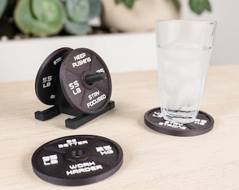 Gym Coaster Set Weight Plate with Rack, Fitness Gift for Him, Weightlifting Gift, Home Gym Decor, Man Cave Accessories, Unique Gift Idea
