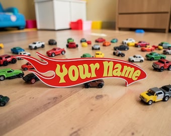 Car Inspired Fire Wheels Custom Nameplate | Desk Display | Door Name Sign
