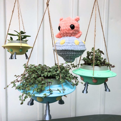 UFO Hanging Planter | Flying Saucer Home Decor | Glows in the Dark - Etsy