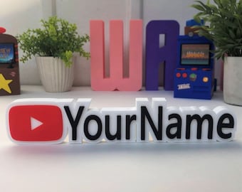 Personalized Youtube Nametag 3D | Youtuber gift | Youtube Shelf Decor | Video Background decor