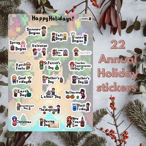 Stardew Valley Theme Annual Holiday Sticker Sheet | Holiday Planner Sticker | Gift for Gamer and Stardew Fans