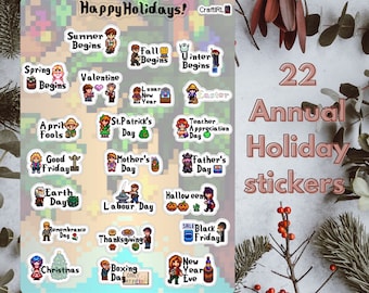 Stardew Valley Theme Annual Holiday Sticker Sheet | Holiday Planner Sticker | Gift for Gamer and Stardew Fans