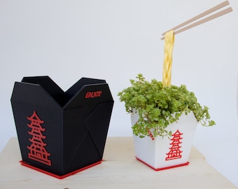 Chinese Takeout Planter | Indoor Planter with Drain Holes and Drip Tray | Fun Planter | Plant Lover Gift