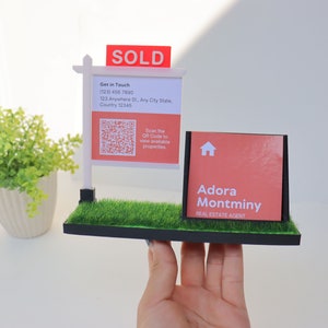 Porte-cartes de visite carré pour agent immobilier | Cadeau agent immobilier avec de l'herbe