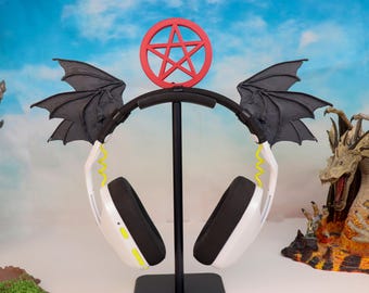 Stacked Demon Wings Headphone Attachment | Gothic Headset Accessory | Streamer Gamer Gift and Decor